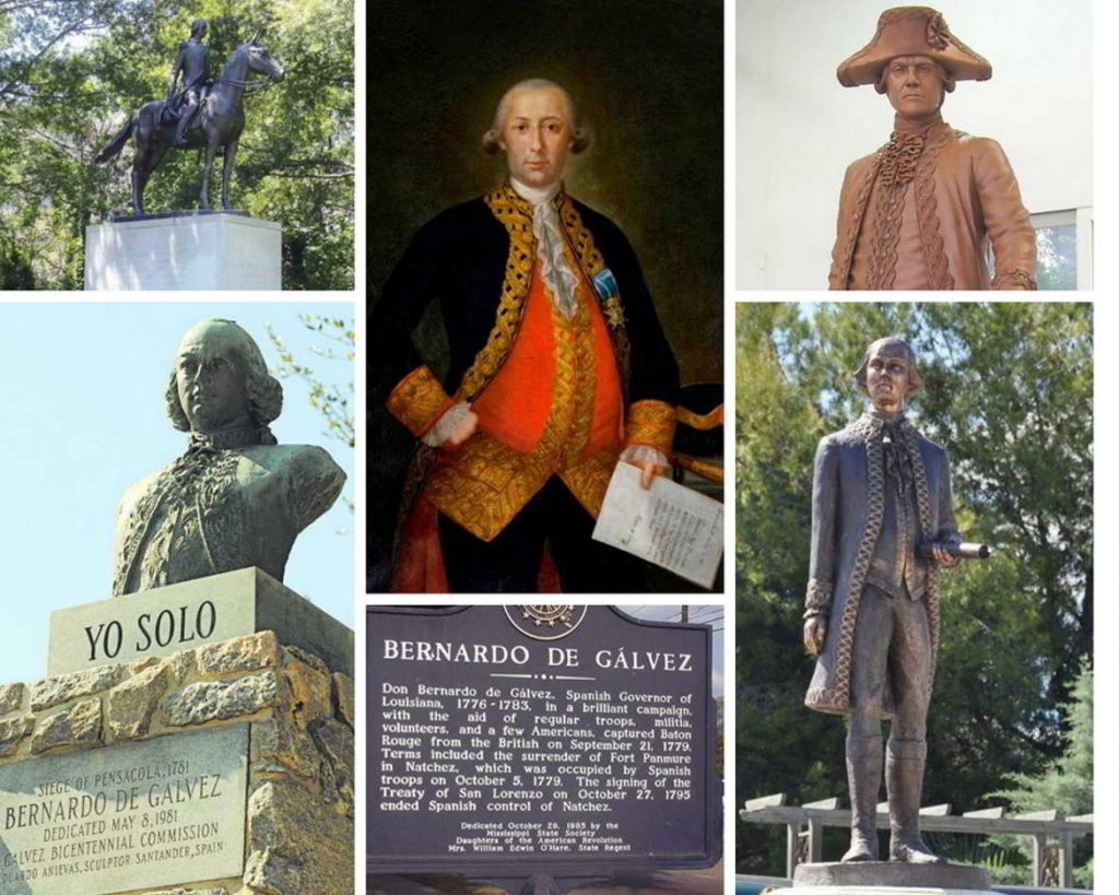 Estatuas de Bernardo de Gálvez en varios lugares de EE.UU y España