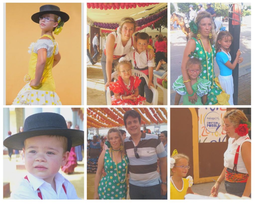 Collage fotos familia con trajes típicos andaluces
