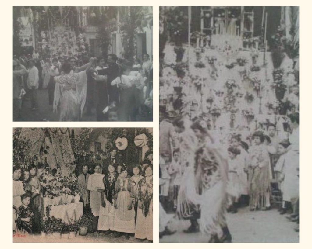 Collage de fotos antiguas de las celebraciones de las Cruces de Mayo en Córdoba