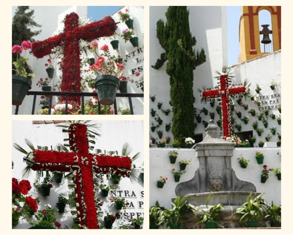 Collage de fotos de la Cruz de Mayo en la Plaza Nuestra Señora de la Esperanza en Córdoba